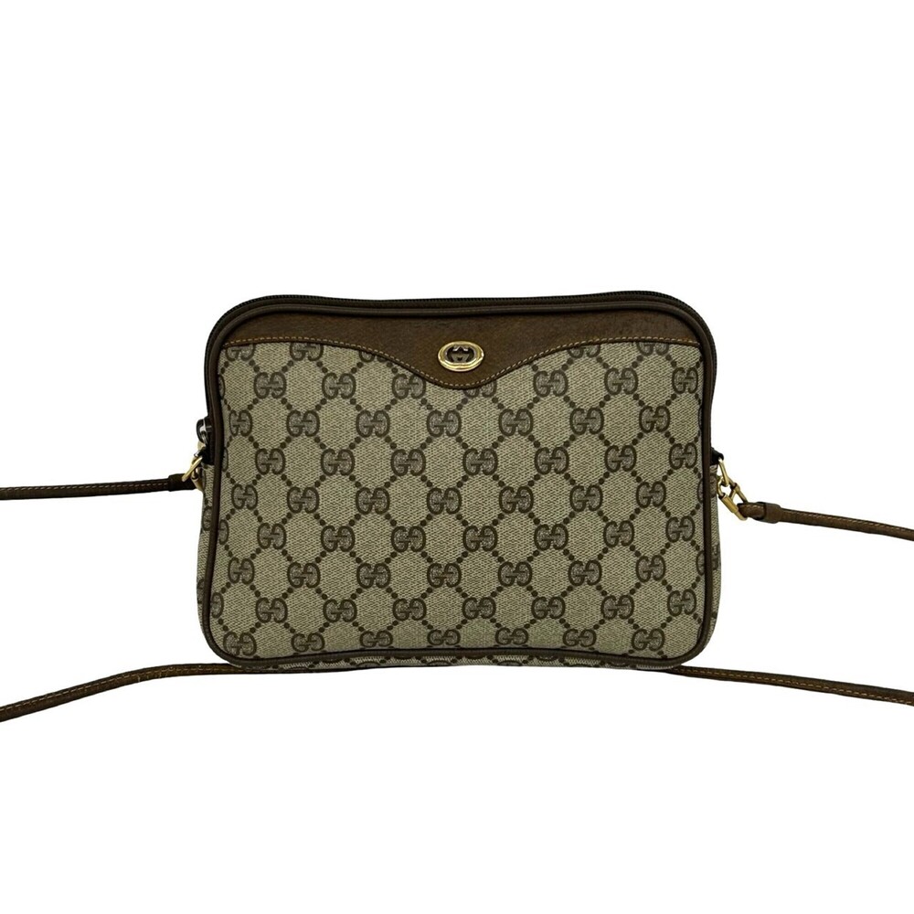 GUCCI Vintage GG Logo Leather Shoulder Bag/Pouch (Brown, 99220)